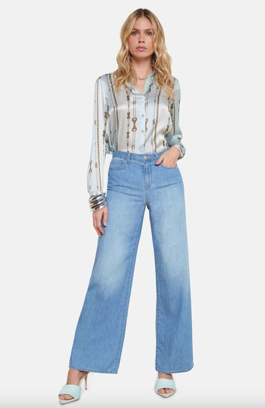 L'AGENCE Alicent High Waist Wide Leg Jeans in Havana Blue Relaxed US 23 NWT